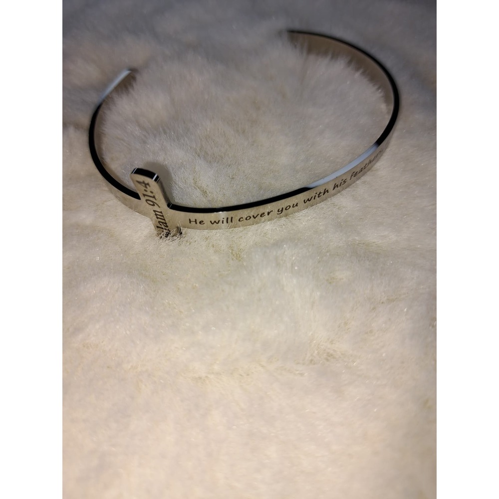 Psalm 91:4 Stainless Steel open cuff adjustable bracelet - - Picture 10 of 11